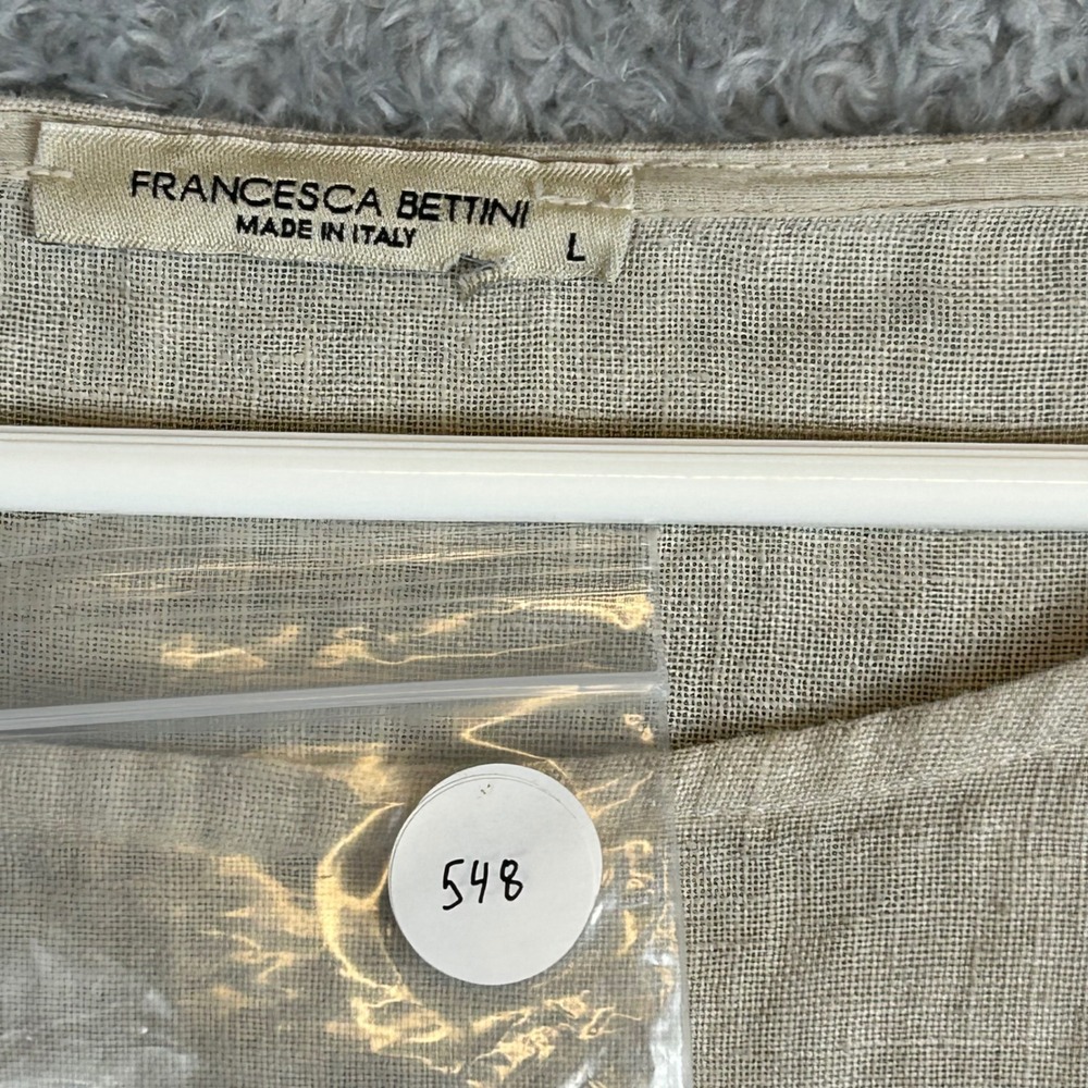 Francesca Bettini Italy Lagenlook Linen Top Beige Short Sleeve Pocket 19C257 - Picture 8 of 8